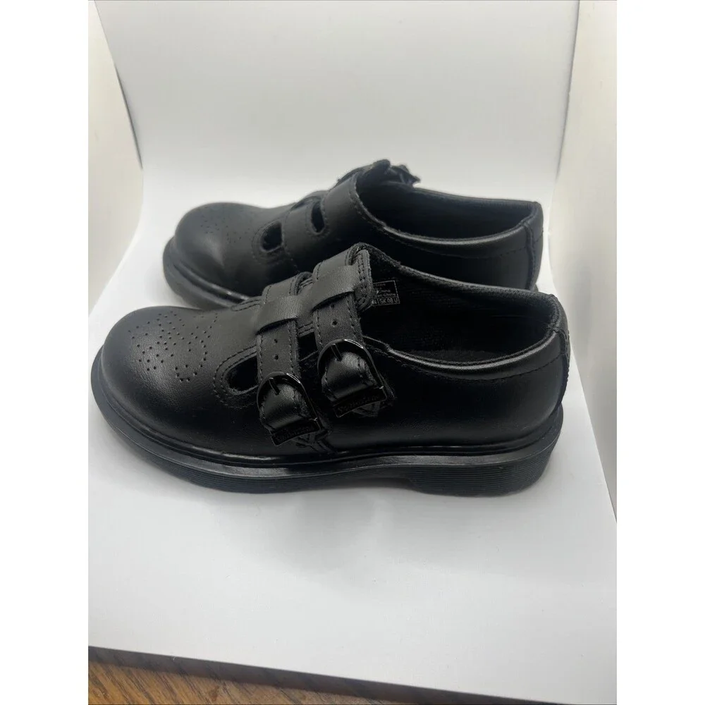 Dr. Martens 8065 Black Smooth Leather Mary Jane Shoes•Girls Size 1 (Big Kid) EUC